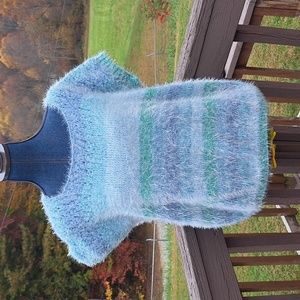 Hand Crafted Knit Furry Sweater Top Short Sleeve Cropped Crop